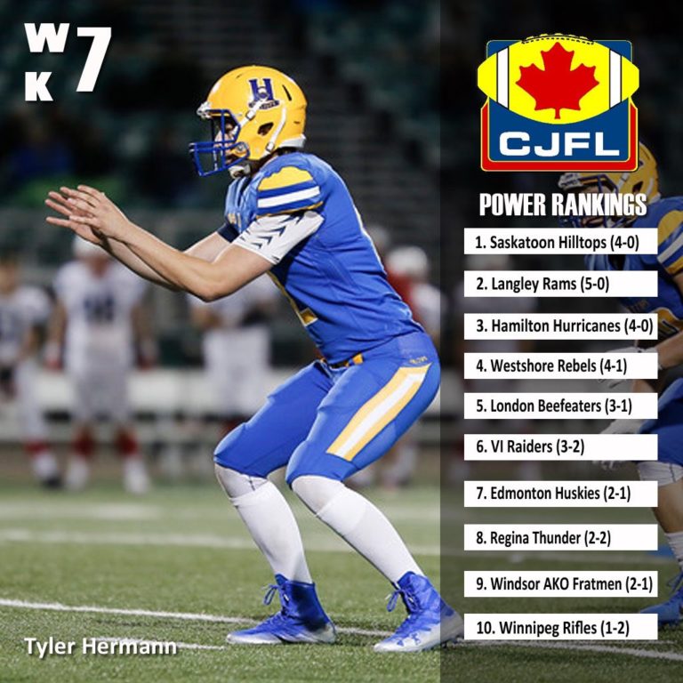 Canadian Junior Football League Top 10 Rankings Week 7 Ontario Football Conference